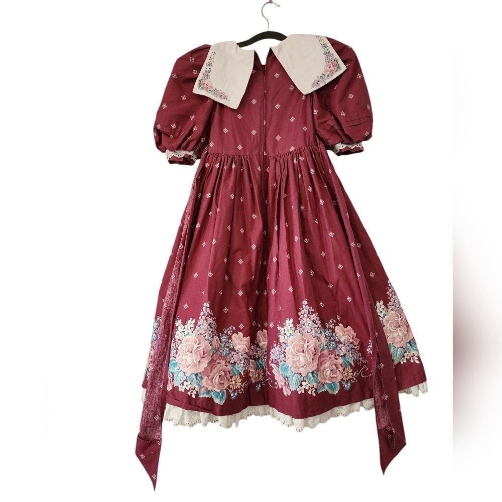 Vintage Daisy Kingdom Factory Dress Roses Floral Crinoline Burgundy Size 8 - Picture 5 of 17